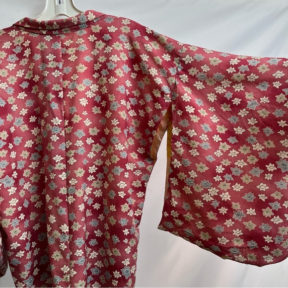 Vintage Japanese Kimono - silk lined - size M dye transfer floral unique fabric - Picture 5 of 9